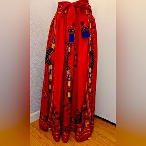 NEW African Indigenous Tribal Print Queen Red Maxi Skirt + Head Wrap Size S